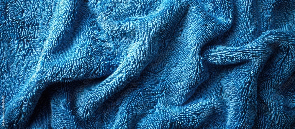 Poster Top view photo of a blue towel fabric texture with a background suitable for adding text or elements copy space image