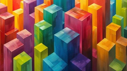 Obraz premium A vibrant and playful abstract design featuring an interlocking pattern of colorful building blocks The blocks are in primary colors pastel creating a dynamic and visually stimulat