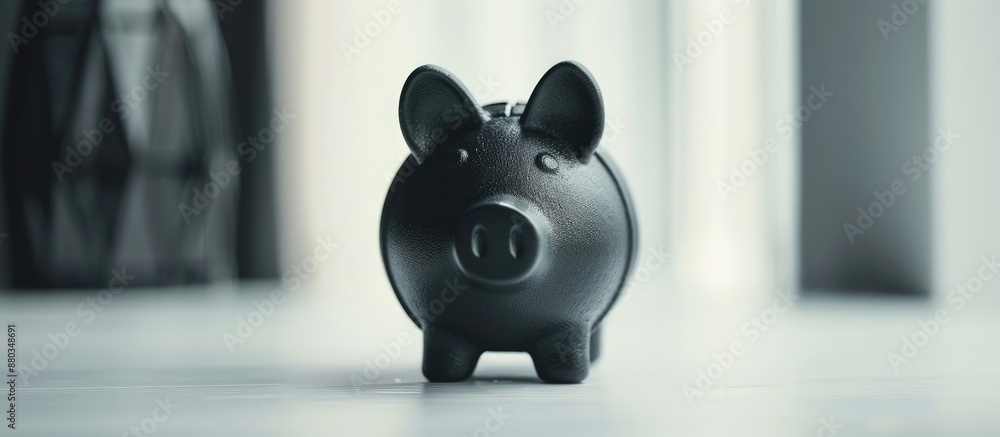 Poster a black piggy bank stands on a clean white surface with copy space image available for easy money sa