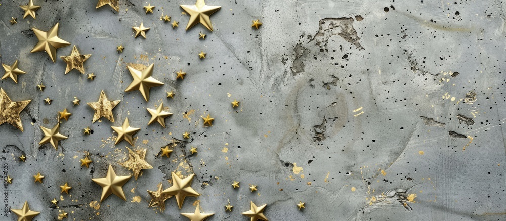 Aufkleber Gray concrete backdrop with gold stars room for text in the image. with copy space image. Place for adding text or design