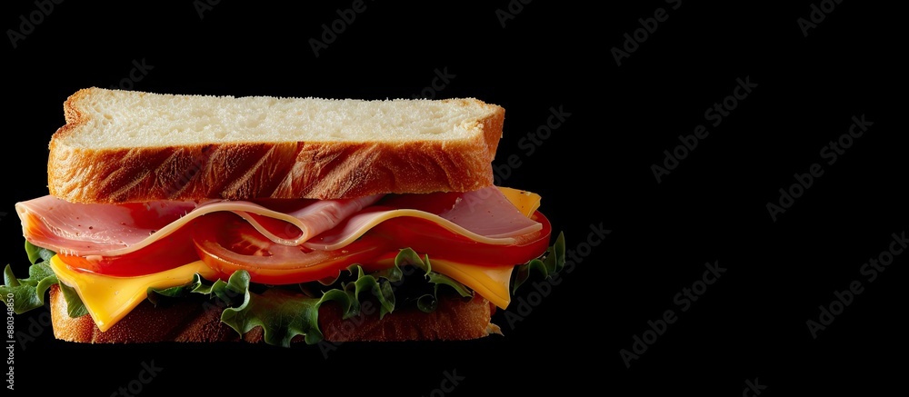 Poster Sandwich featuring tomato cheese and ham with a blank space for text or image available. with copy space image. Place for adding text or design