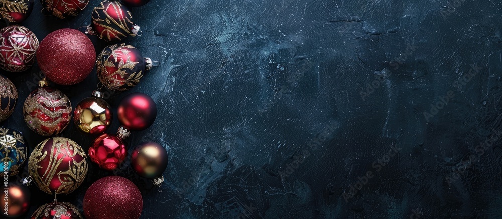 Aufkleber dark background enhances the dramatic effect of christmas ornaments arranged uniquely against negati