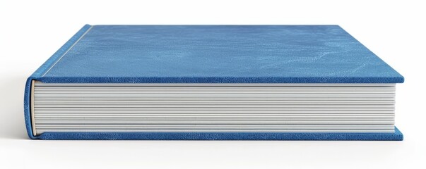 Isolated blue hardcover book on white background mockup, 4K hyperrealistic photo
