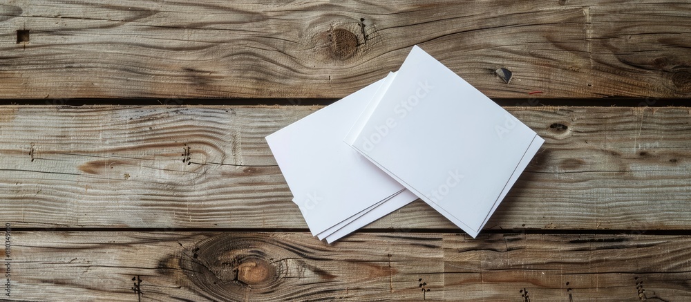 Poster top view of two business cards on a wooden surface suitable for branding advertising and design purp