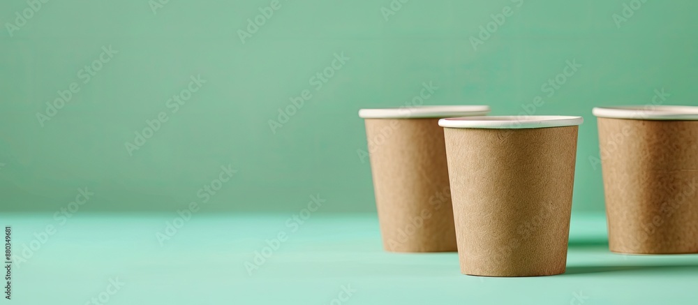 Poster a close up image featuring eco friendly cardboard cups on a colored background with copy space embod
