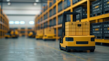 Robotic forklifts moving pallets in an automated warehouse