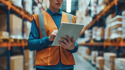 Warehouse employees using tablets and scanners to manage inventory