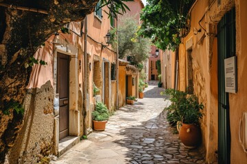 A charming narrow street in the historic old town of Kotor, featuring traditional architecture and cobblestone pavement, A maze of narrow streets in a Mediterranean town, AI generated