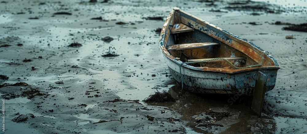 Aufkleber Abandoned small boat on shore with no usage ideal for copy space image