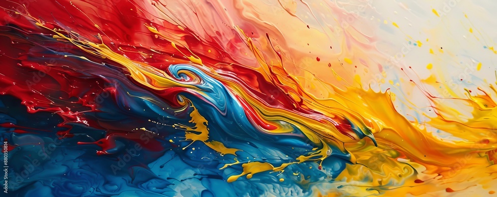 Poster a splash of paint on a canvas, its colors bleeding and blending into each other.