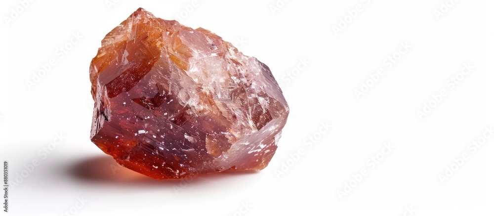 Aufkleber close up of a rough unpolished semi precious gemstone on a white isolated background with space for 