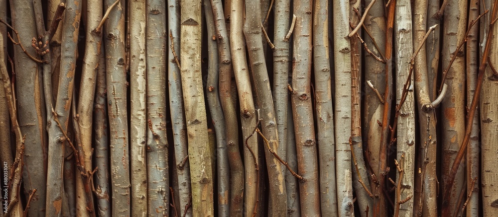 Aufkleber Vertical wooden branches create a textured background perfect for adding text or images. Copy space image. Place for adding text and design
