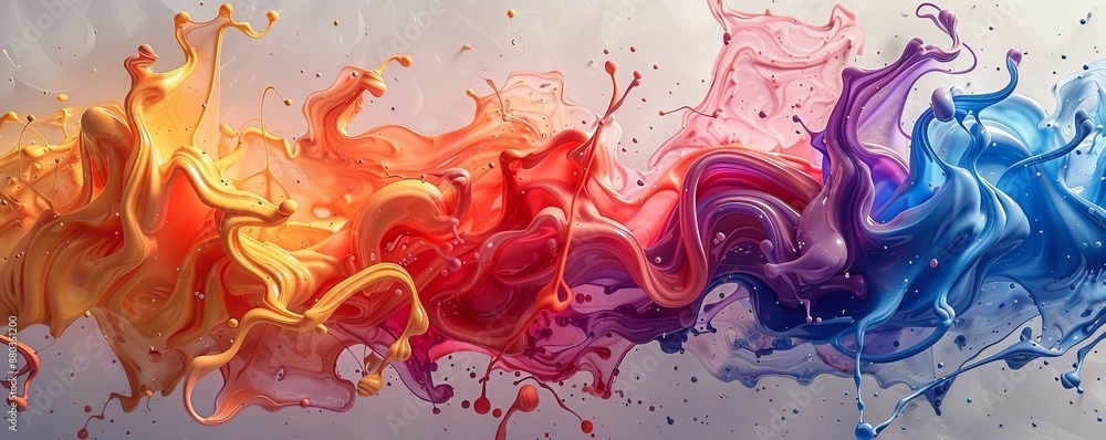 Poster a splash of paint on a canvas, its colors bleeding and blending into each
