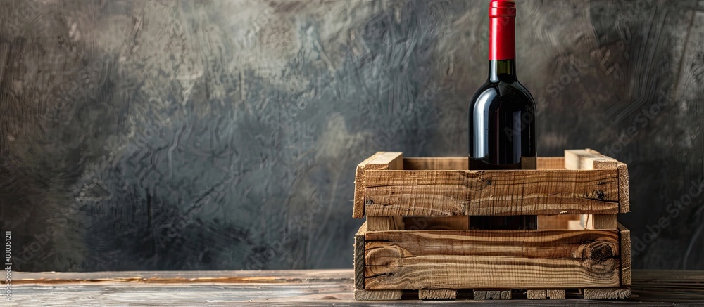 Aufkleber wooden crate open with a wine bottle placed on a table a copy space image is available