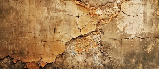 Old weathered brown cracked cement wall with a rough texture scratches and a sepia tone The interior of the building shows aging and wear providing a backdrop with copy space image