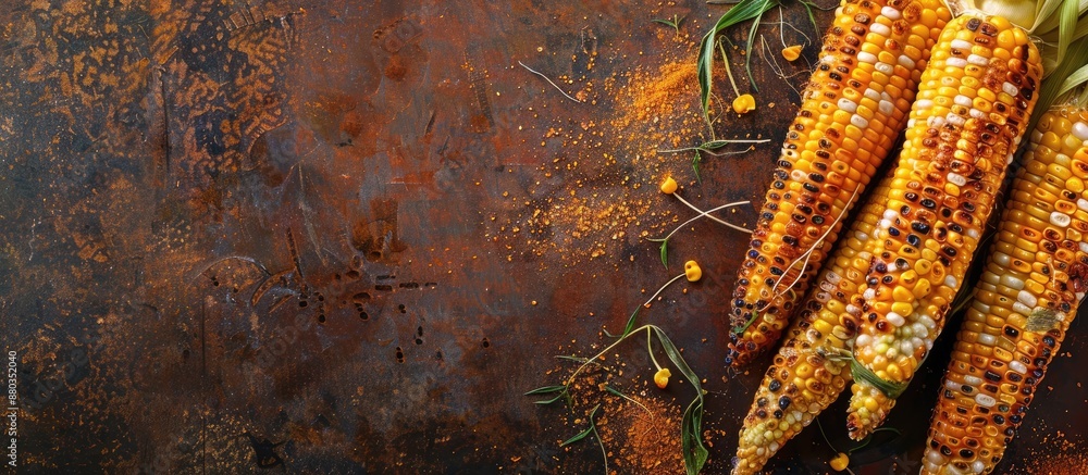 Poster summery roasted corn displayed from above with a copy space image
