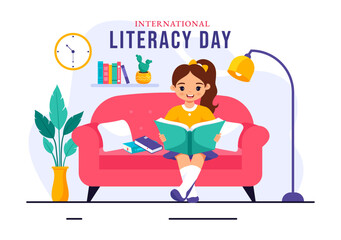 International Literacy Day Vector Illustration on 8th September with Books and Educational Equipment in an Educational Holiday Cartoon Background