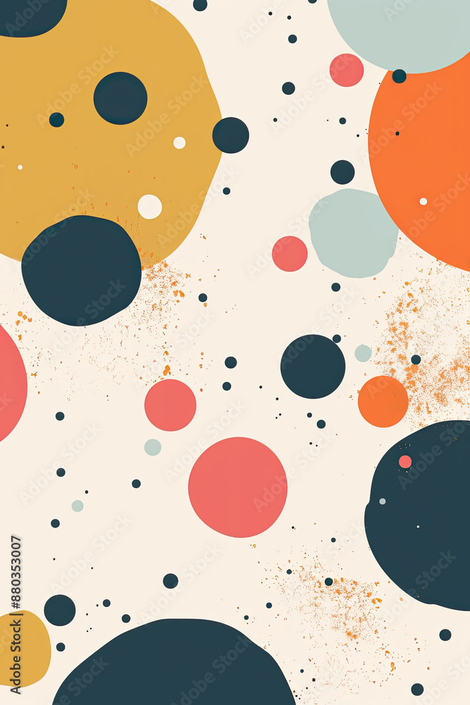 Poster an abstract painting of some rounded lines and shapes with spots