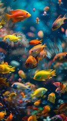 Naklejka premium This captivating display of natural beauty and harmony showcases the dynamic and interdependent life within a well-maintained freshwater aquarium.