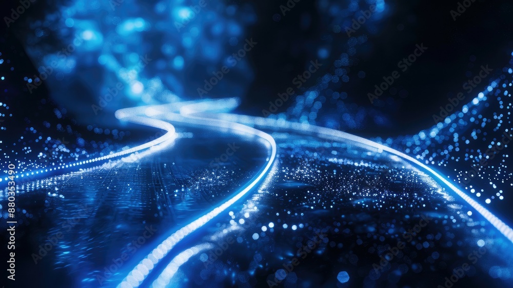 Aufkleber colorful neon light trails on a curved path symbolize tech innovation and dynamic motion in a futuri