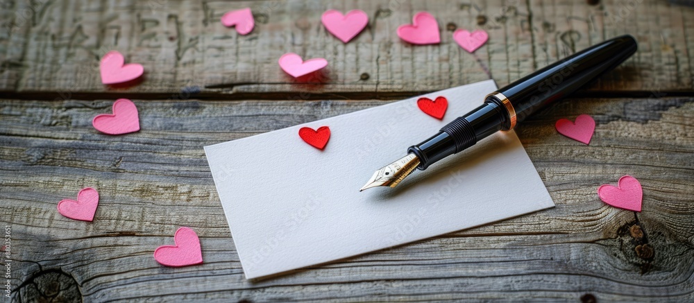 Poster top down view of a valentine s day message for a loved one adorned with pink and red hearts written 