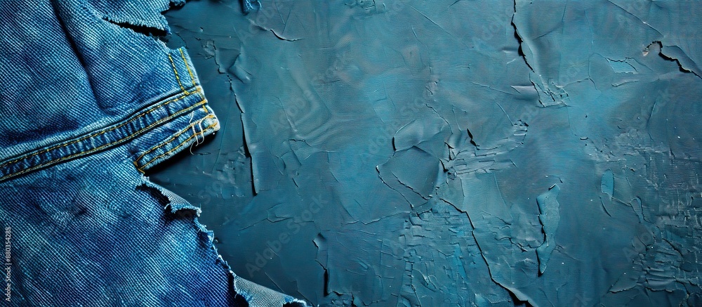 Aufkleber background image showing a torn denim pocket in a blue shade with ample copy space image