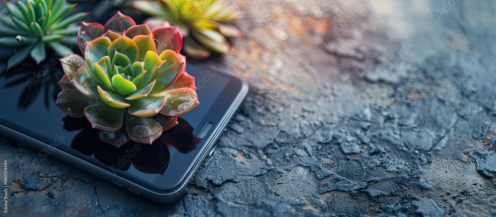 Poster smartphone template with a vibrant succulent captured in a photo for your design needs creating a te