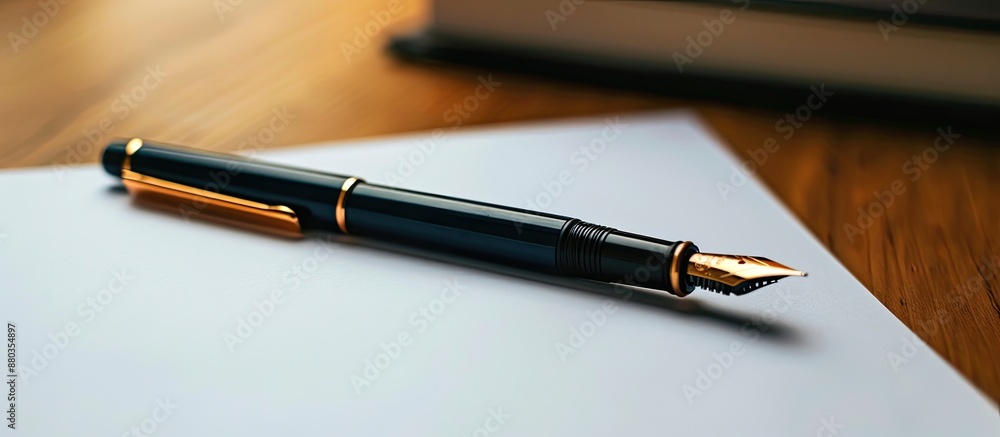 Poster isolated blank sheet of paper with pen on a folder in the background providing copy space image
