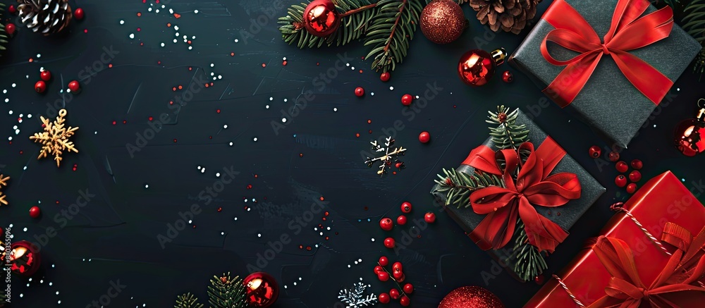 Poster festive decorations and presents for new year s celebrations with space image for text. copy space i