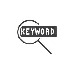 Magnifying glass over a keyword vector icon