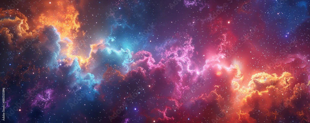 Poster a photorealistic depiction of a fireworks display illuminating the night sky, the colorful explosion