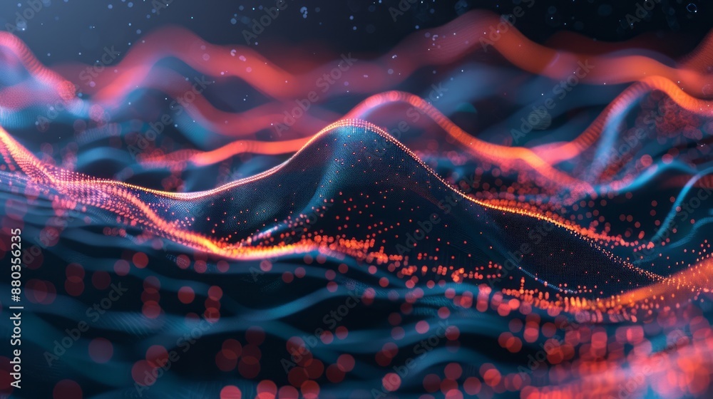 Poster abstract technology big data background with flowing binary code, digital network connections, and f