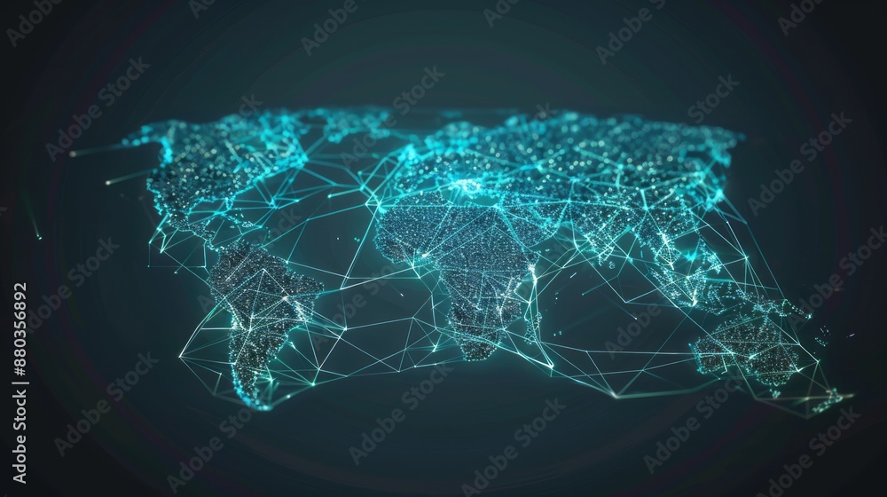 Poster abstract world map with global network and connectivity, international data transfer and cyber techn