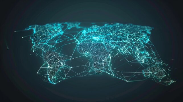 Abstract world map with global network and connectivity, international data transfer and cyber technology concept, worldwide business and information exchange