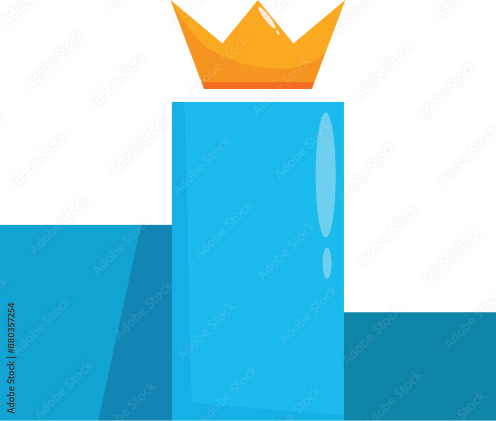 Poster empty winners podium with first place illuminated and topped with a crown