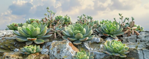 Fototapeta premium Hardy succulents thriving in rocky terrain, 4K hyperrealistic photo