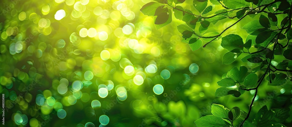 Poster green forest bokeh background perfect for copy space image
