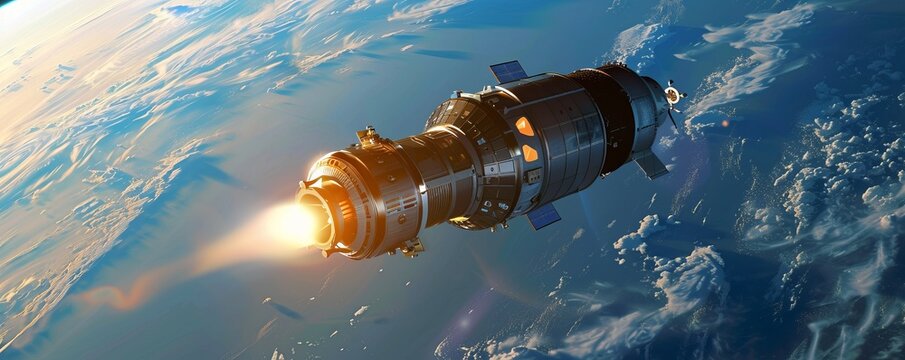 Space capsule re-entering atmosphere, 4K hyperrealistic photo