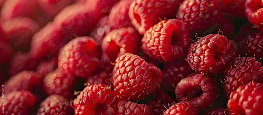 Poster background with natural red raspberries in a ripe state perfect for use as a copy space image