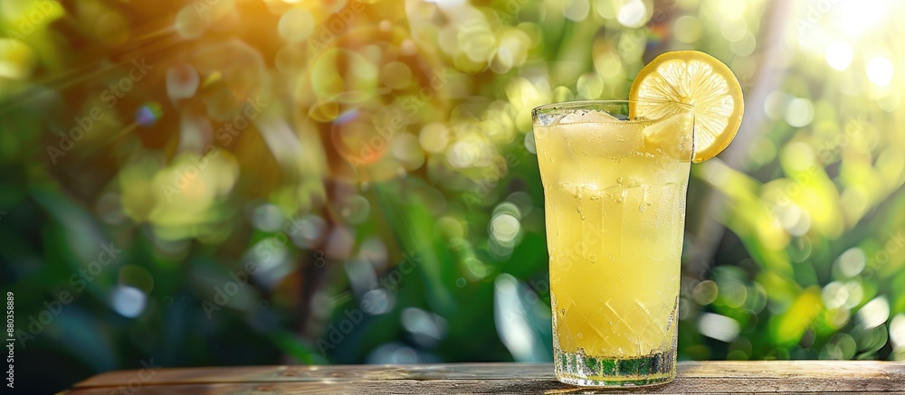 Poster A refreshing glass of lemonade placed on a table with ample copy space image