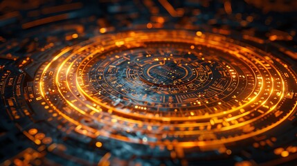 Glowing Circular Interface With Orange Lights