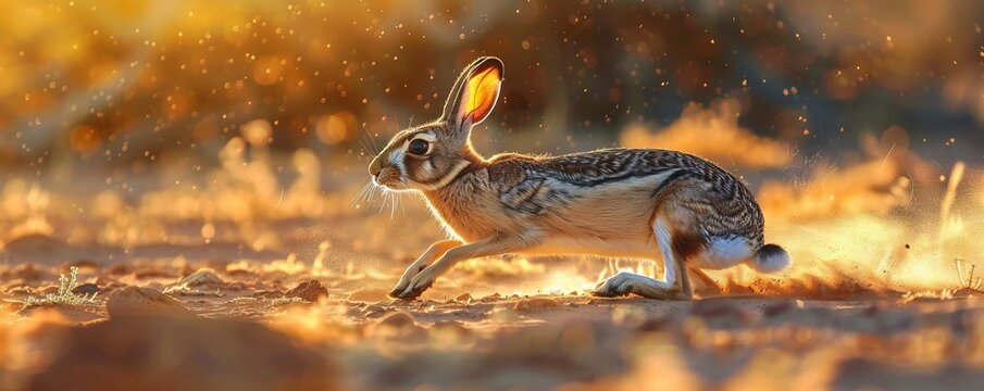 Swift jackrabbit darting across the desert, 4K hyperrealistic photo
