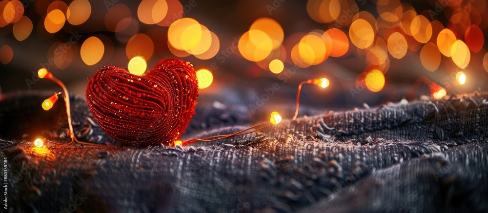 Poster valentine s themed creation on dark fabric with lovely bokeh from a strand of lights featuring a cop