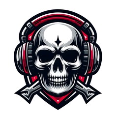 skull headphone logo gaming team e sport, isolated on white background