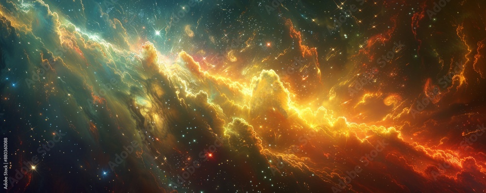 Poster a photorealistic depiction of a fireworks display illuminating the night sky, the colorful explosion