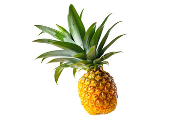 Fototapeta premium Vibrant and juicy pineapple with green leaves, perfect for summer recipes, isolated on white transparent background.