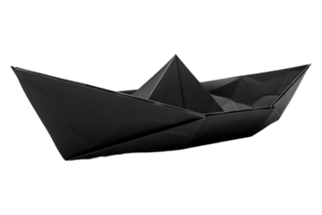 Black paper boat isolated on transparent background