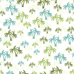 Coconut palm tree pattern textile seamless tropical forest background. Holiday vector swatch repeating pattern. Awesome tropical plants, coconut trees, beach palms textile background design.