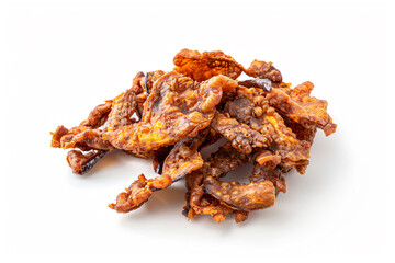 a pile of fried chicken on a white surface