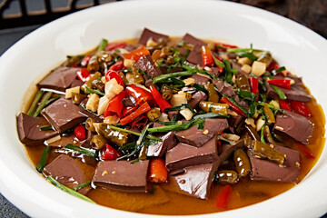 Hunan,sour,and,spicy,pickled,pepper,stewed,duck,blood